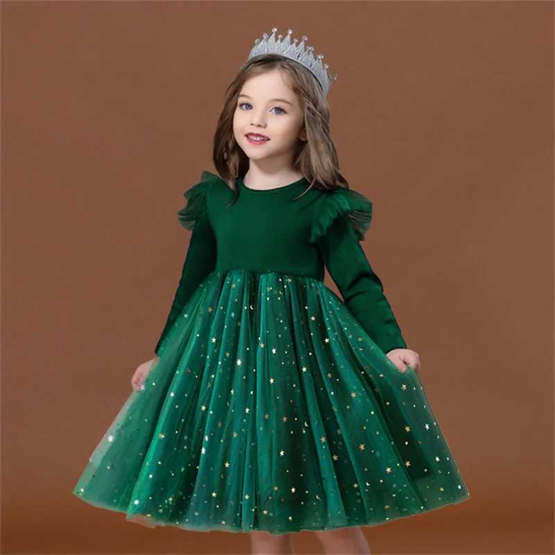 2025 New Girl Christmas Dress for Girls and Children Autumn Full Sleeve Sparkling Gauntlet Tutu Princess Wedding Birthday Party Costume W250111