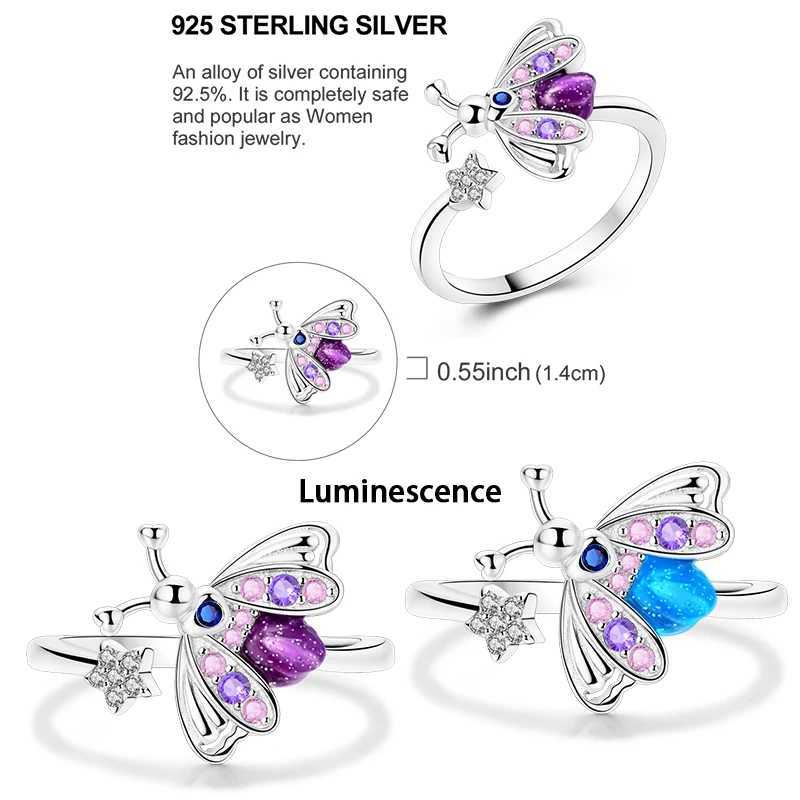 925 sterling silver rotating windmill cherry wreath can emit light and change color firefly chameleon ring W250111