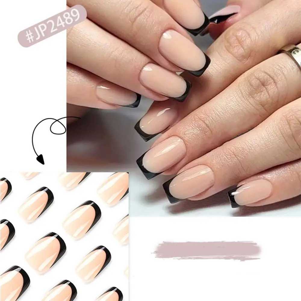 Black White Edge False Nails Fashion Short Square Full Cover Nail Tips French Detachable Press on Nails DIYXJ250110