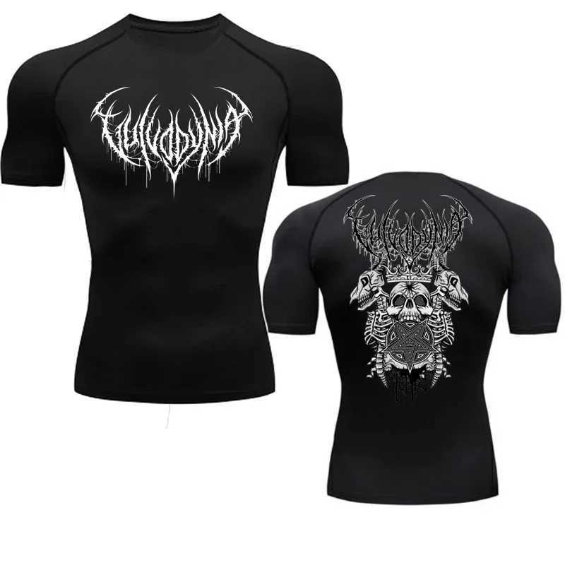 Trendy Y2K Skeleton Printed Compression Shirt Mens Running T-shirt Fitness Fast Drying Compression Shirt S-3XL W250111