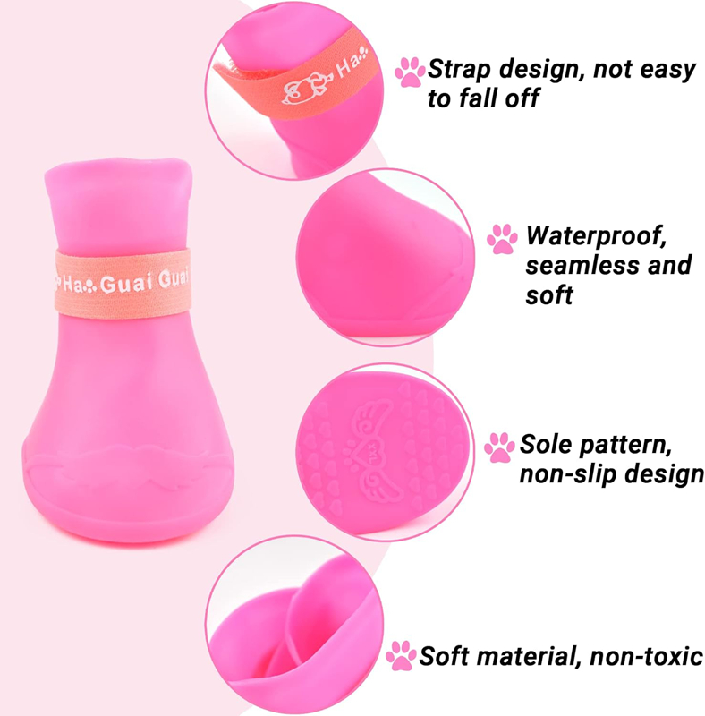 Cute Dog Rain Snow Boots Candy Colors Rubber Waterproof Anti-Slip Pet Waterproof Rain Shoes for Small Medium Dogs Outdoor Shoe Dog Ankle Boots Pet Rai