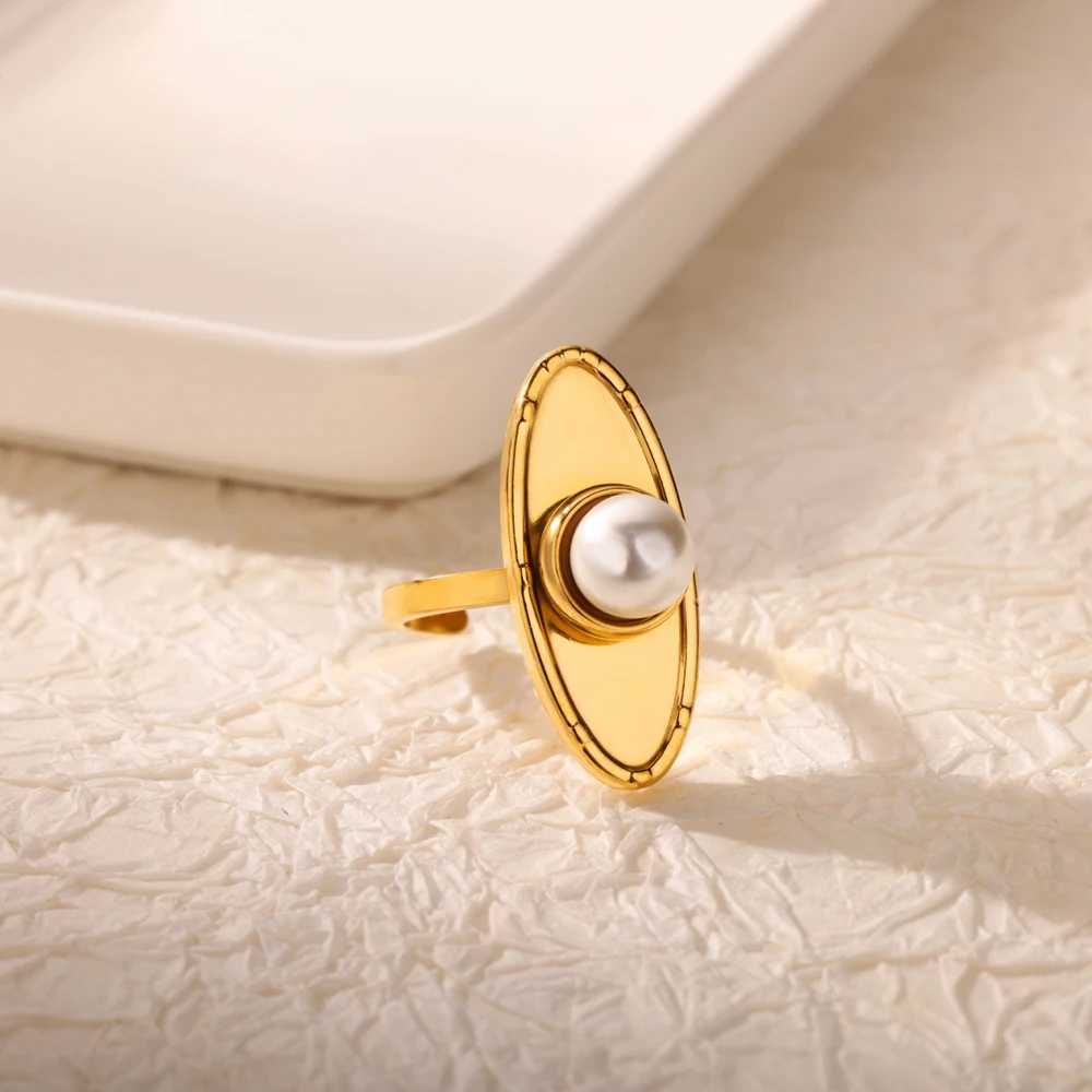 Elegant Zircon Pearl Stainl Steel Gold Plated Ring for Women Open Adjustable Star Geometry Jewelry Accory Tren 2025 NewXJ250110