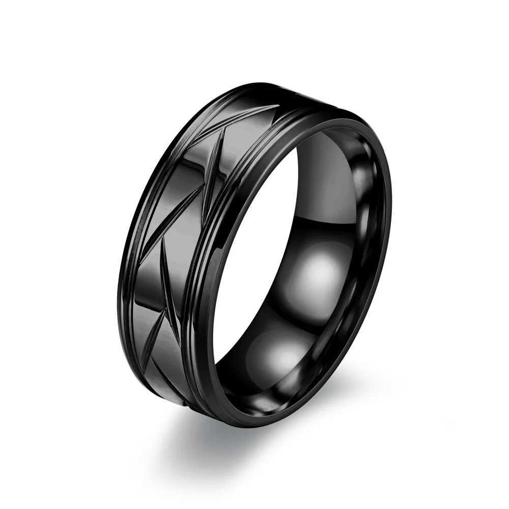 Mens silver black stainless steel ring groove multi sided ring womens engagement ring anniversary gift W250111