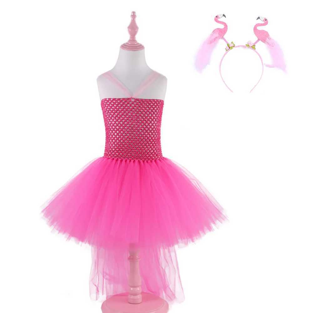 High and low flamingo Tutu dress girls sheer dress pink flamingo costume childrens birthday gift childrens carnival Halloween costume W250111
