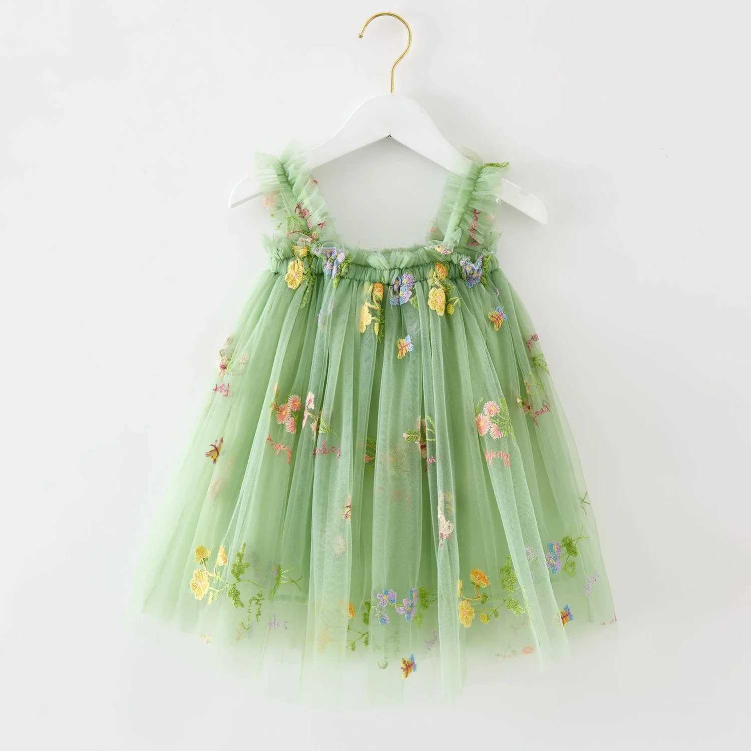 1-5 year old preschool girls new summer childrens clothing childrens clothing fluffy mesh Tutu princess floral embroidery clothing W250111