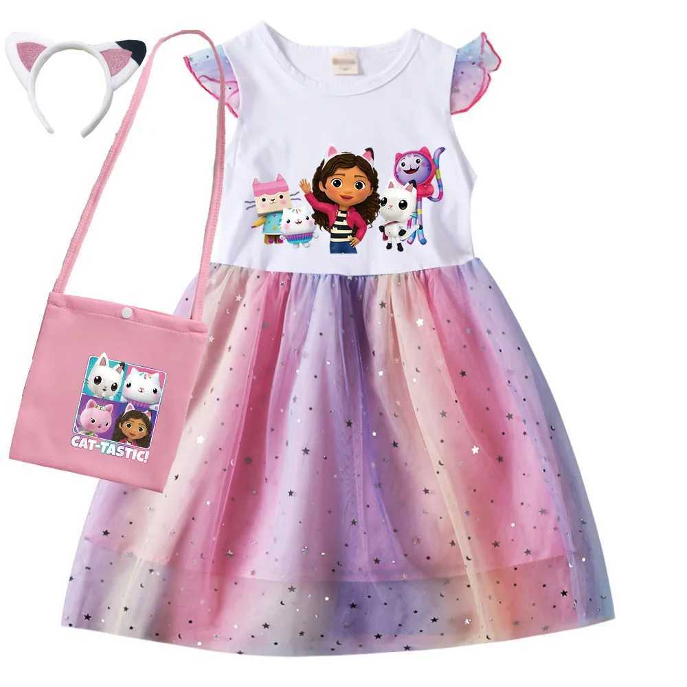 Gabbys Dollhouse Childrens Clothing Girl Princess Dress Bag Childrens Cute Cat Delicious Wedding Par Vestitos W250111