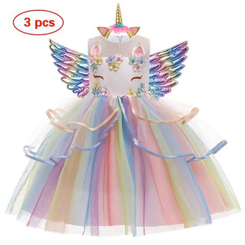 Baby Girl Tutu Dress Pink Rainbow Princess Girl Birthday Par Dress Childrens Halloween Performance Costume W250111