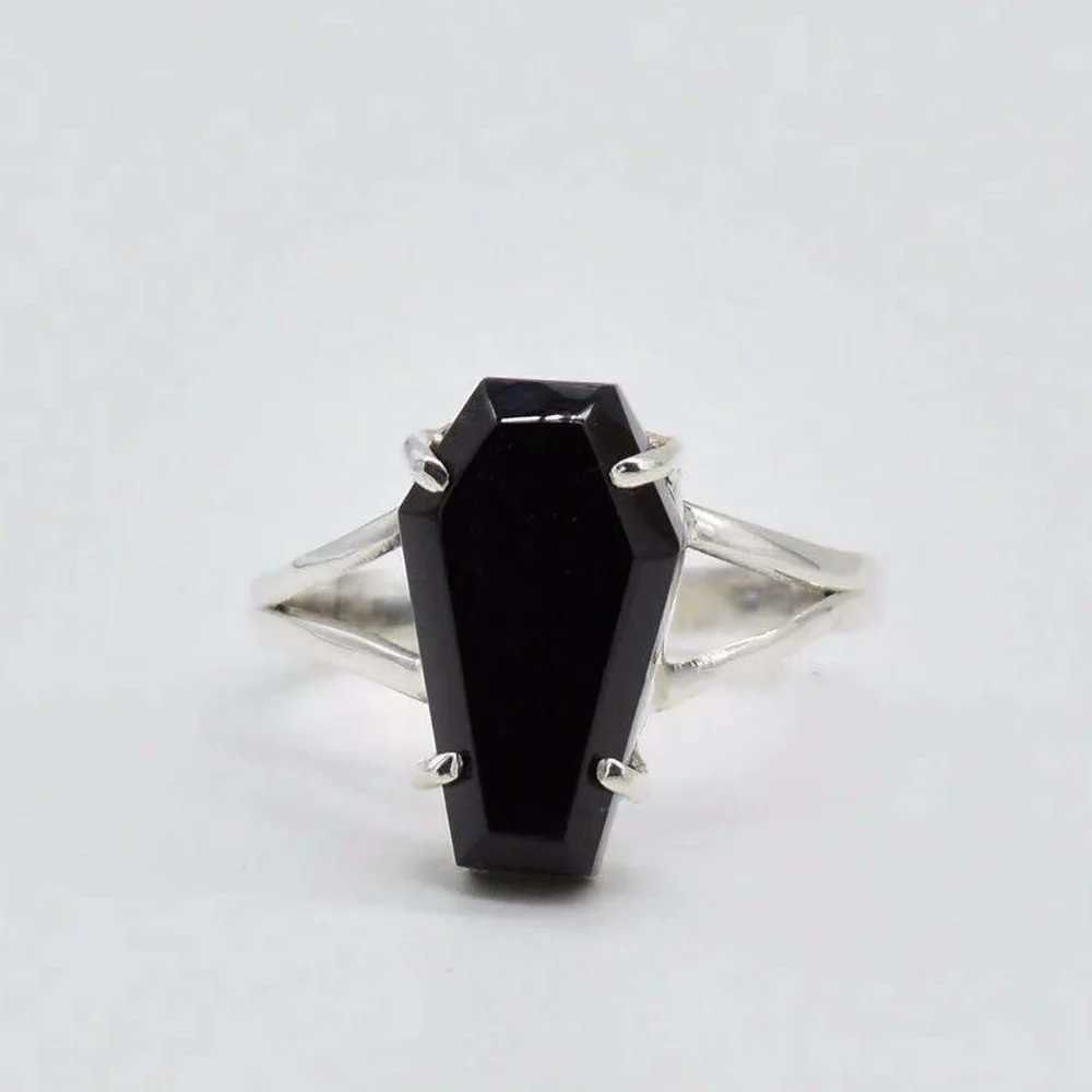 Vintage Vampire Halloween Punk Gothic Black Imitation Zirconium Coffin Rings for Women Hip Hop Rings Party Jewelry GiftsXJ250110