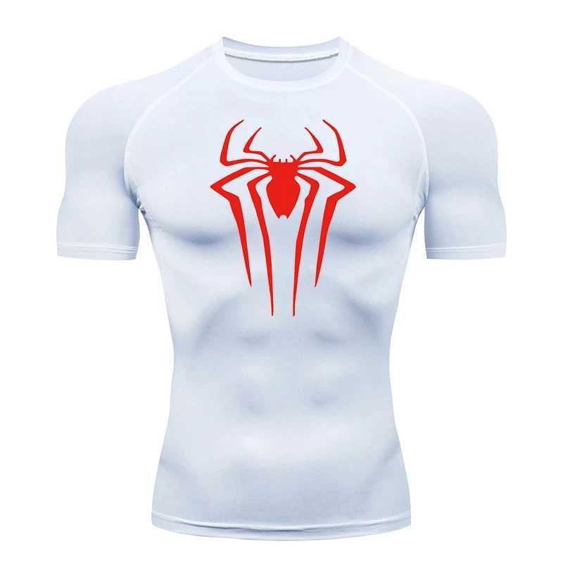 Spider Print Mens Compression T-shirt Summer Short Sleeve Rash Guard Gym Exercise T-shirt Sports Quick Drying Underwear Top W250111