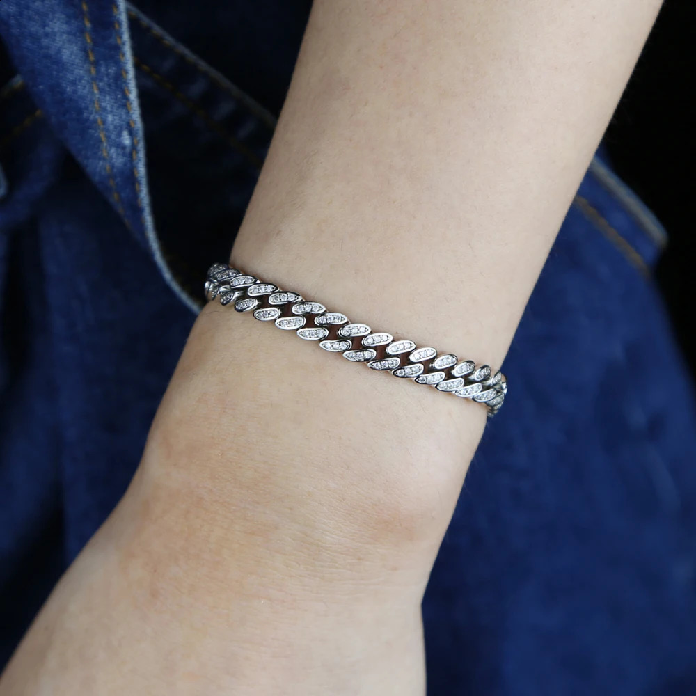 Gold Silver Color Iced Out Crystal 6.5mm Miami Cuban Chain Bracelet CZ Cuban Bracelet Rock Women Men Hiphop jewelry 250110