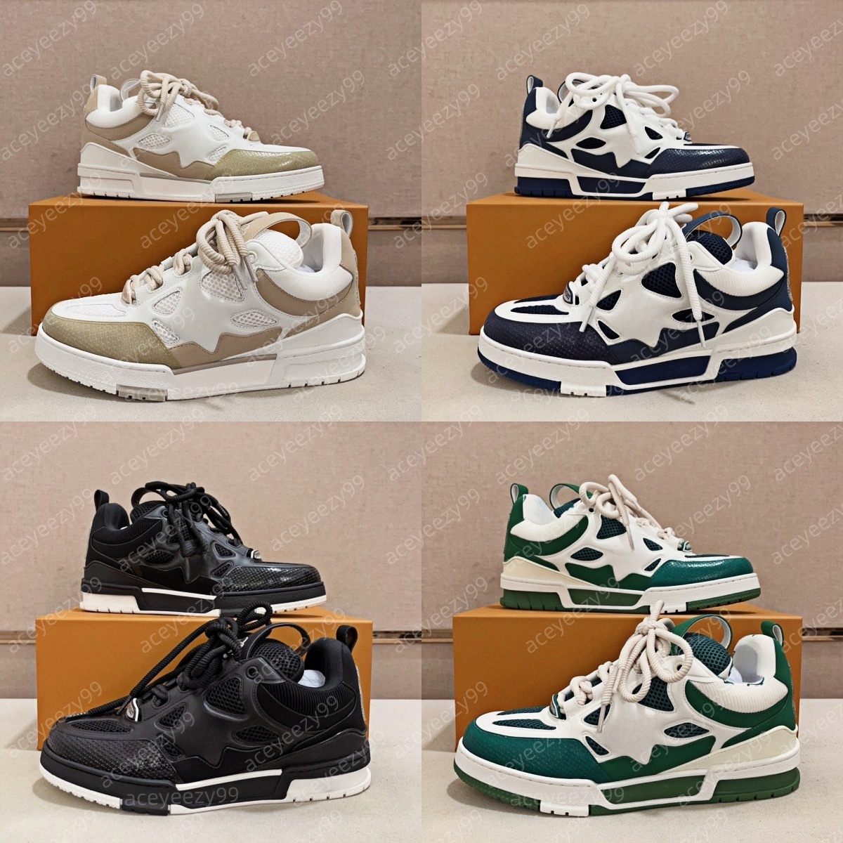 Designer Skate Sneakers Women Men Overlays Calfskin Virgil Shoes Multicolor Flat Trainers White Black Blue Bread Shoes Platform Mens Shoes