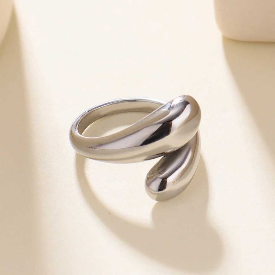 Teamer Waterdrop Cross Open Adjustable Ring Stainless Steel Minimalist Ring Womens Fashion Jewelry Valentines Day Gift W250111
