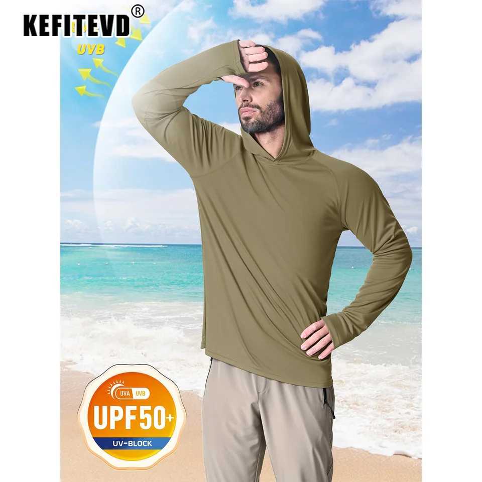 KEFITEVD Mens UPF 50+Quick Drying Long Shirt Lightweight Sunscreen Long Sleeve T-shirt Outdoor Thumbhole Rush Protective Top W250111