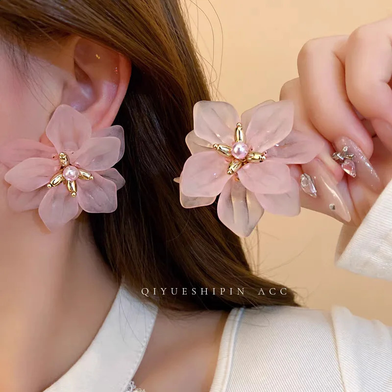 Women Girls Korean Style Exaggerated Flower Earrings Boutique Elegant Plant Ear Rings Vintage Jewelry Wedding Party Earring Gift 250103