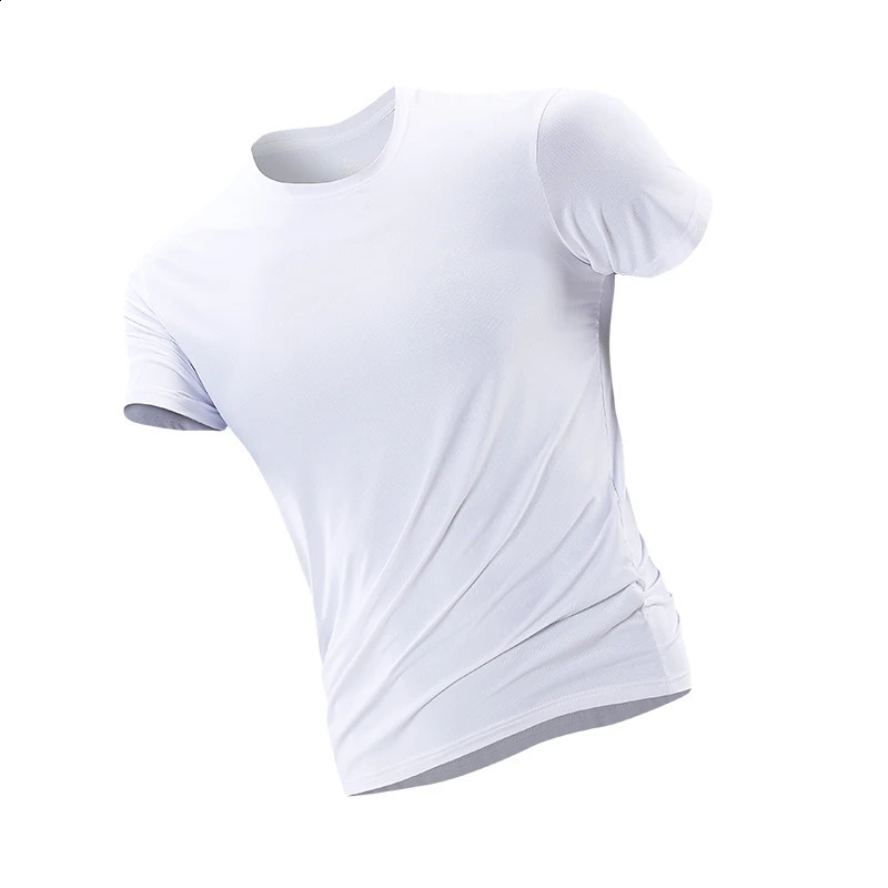 Summer short sleeved Tshirt for mens sports thin ice silk quick drying round neck shirt fitness running training suit 250108