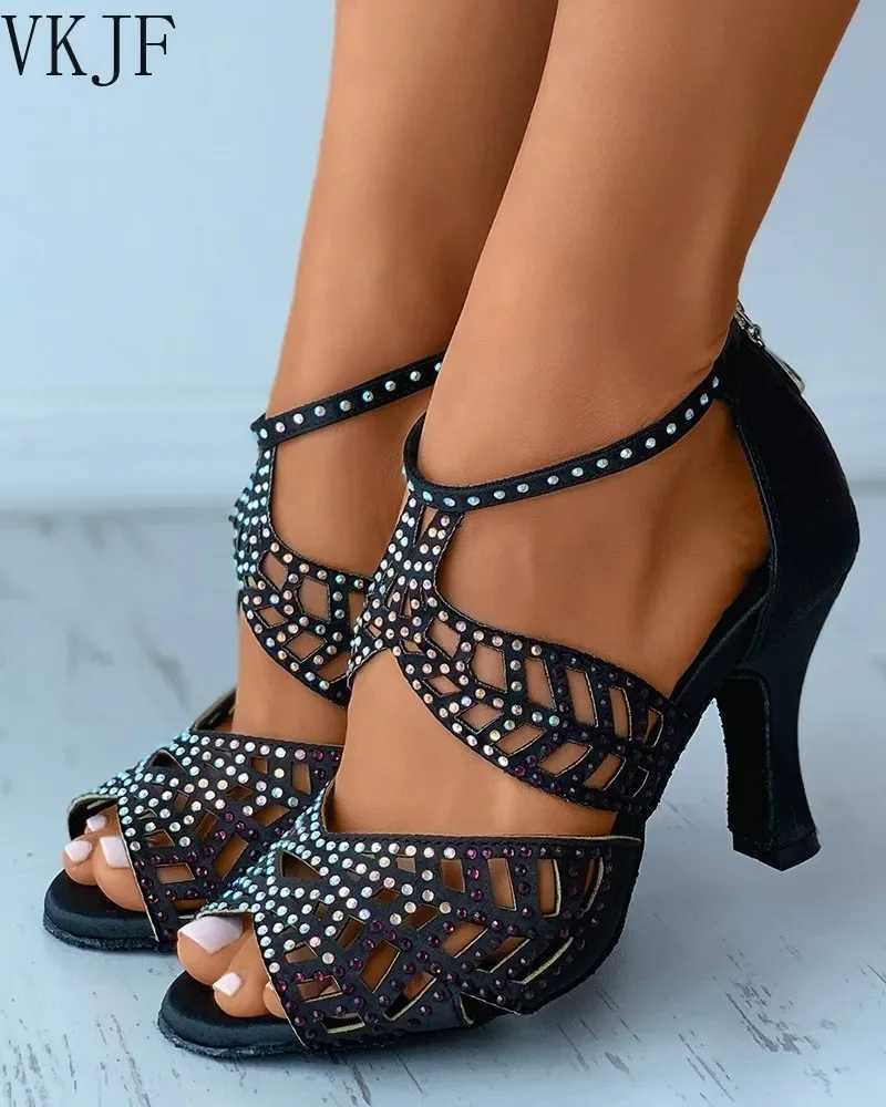 New Arrival New Style Jazz Salsa Dance Hall Square Practice Latin Dance Shoes Modern Style High Heels Satin T250110