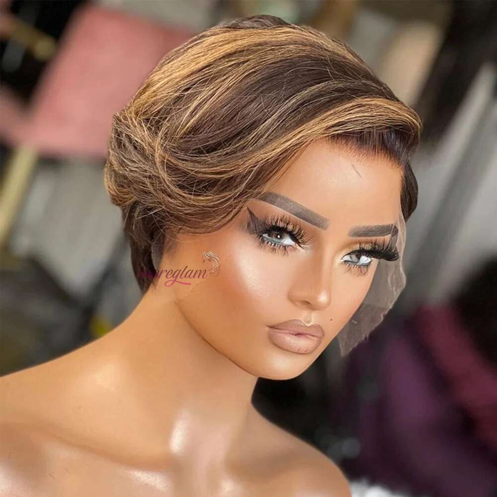 Short Bob Human Hair Wigs 13X4 Transparent Lace Fronta For Women Highlight Straight E Cut Wig