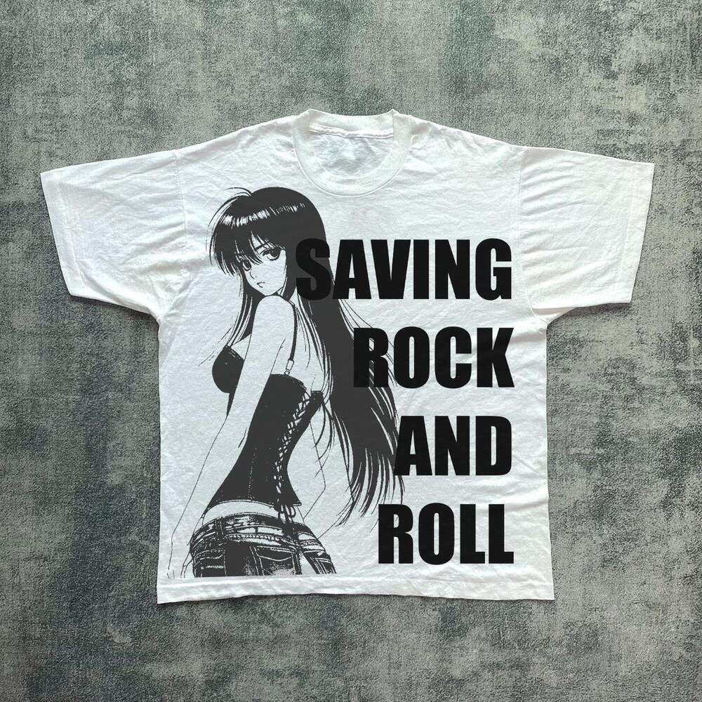 Ins niche anime cartoon design, American style distressed washed printed short sleeved T-shirt, men's and women's loose top