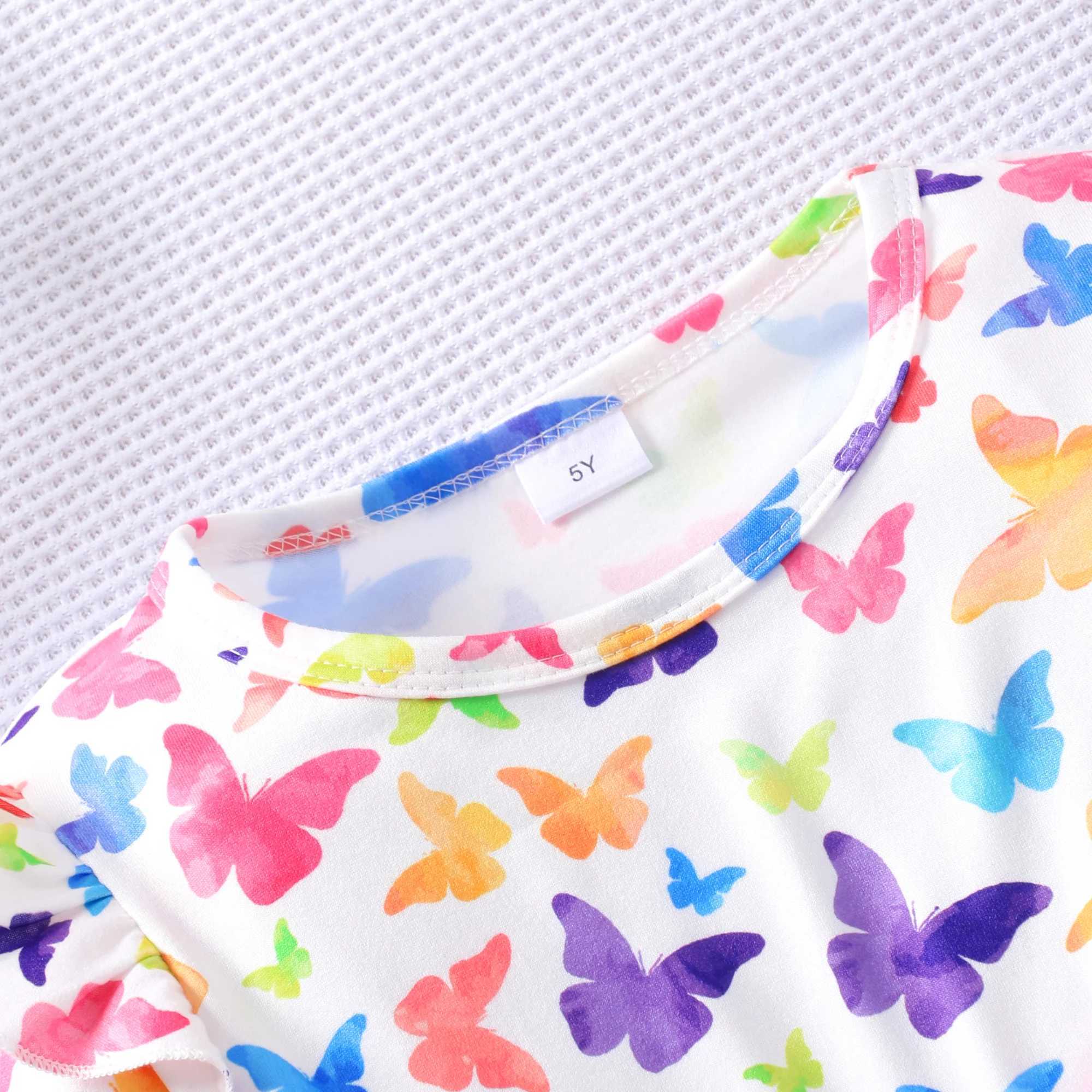 Girls long sleeved round neck rainbow silk screen dress W250111