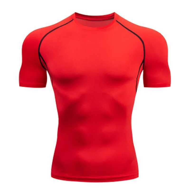 Mens compression running T-shirt tight fitting short sleeved T-shirt training running sweatshirt gym sweatshirt quick drying W250111