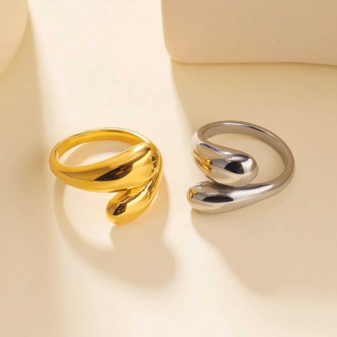 Teamer Waterdrop Cross Open Adjustable Ring Stainless Steel Minimalist Ring Womens Fashion Jewelry Valentines Day Gift W250111