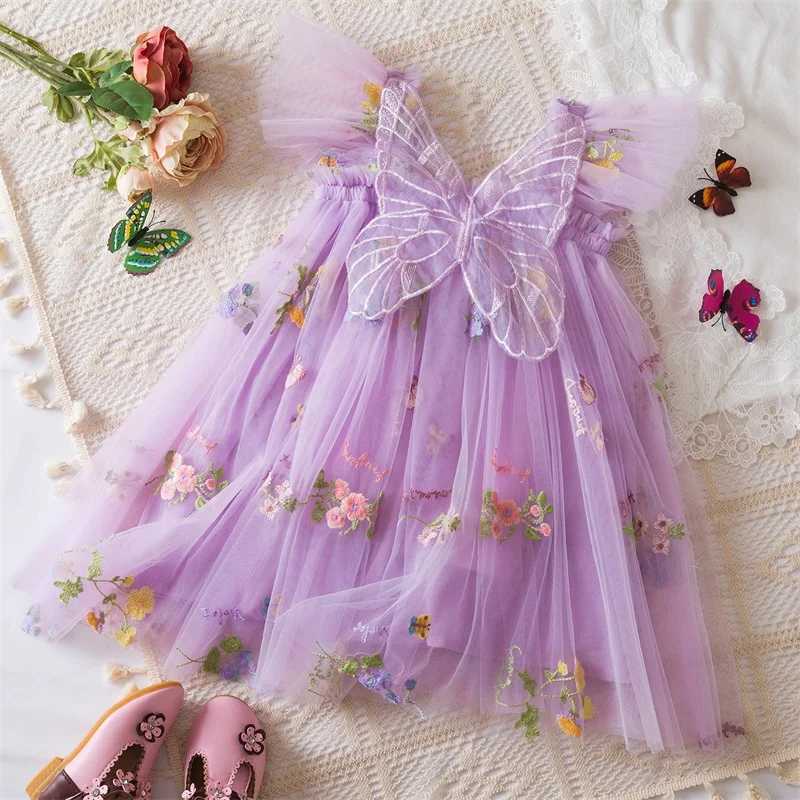 0-5 year girls summer butterfly dress new fly sleeve mesh princess dress baby girls floral embroidery clothing W250111