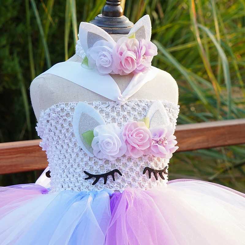 Girl Pastel Flower Tutu Dress Baby Crochet Fluffy Tulle Tutu with Headband Childrens Birthday Par Costume Role Playing Dress W250111