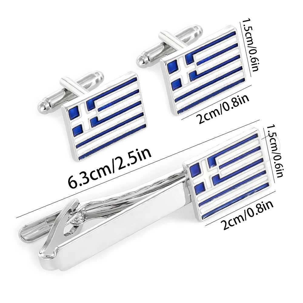 Blue and white flag Greek cufflinks and tie clip set W250111