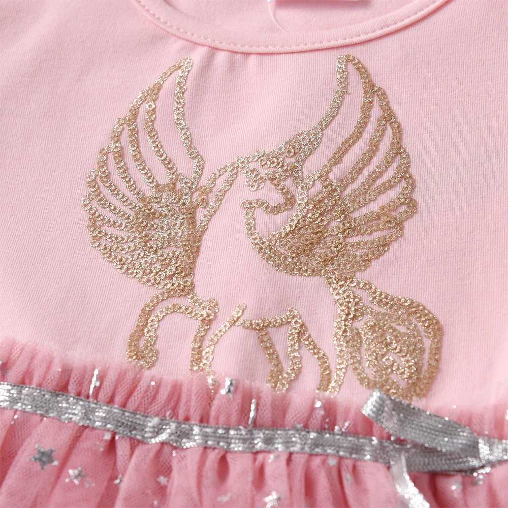 Vegeta Girl Autumn Spring Flame Sleeve Childrens Unicorn Print Gradient Dress Childrens Birthday Party Princess Pink Mesh Dress W250111