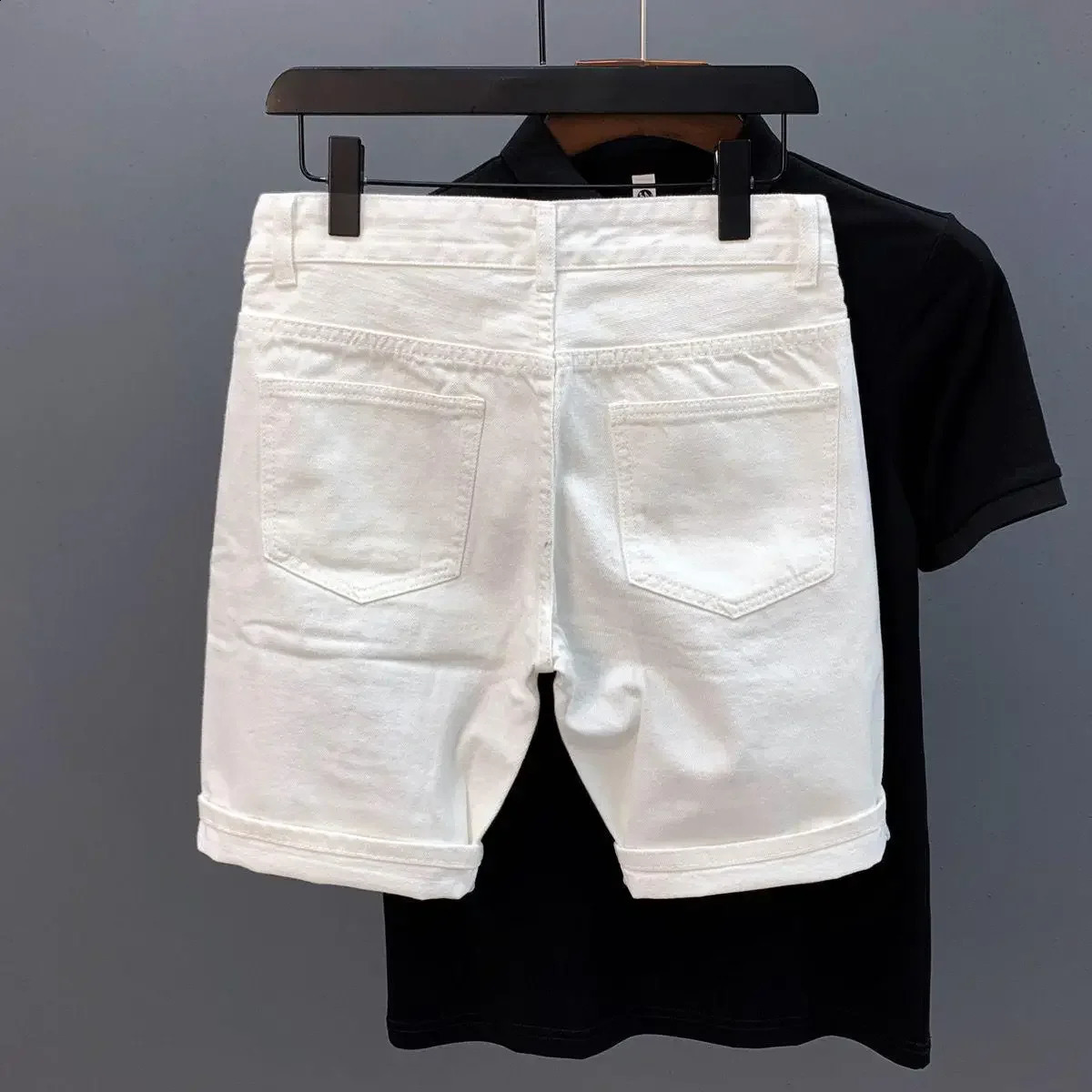 Mens Trendy Summer Style White Denim Shorts Big Slit Casual Non-stretch Five-piece Pants For Men 250109