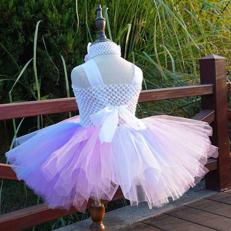 Girl Pastel Flower Tutu Dress Baby Crochet Fluffy Tulle Tutu with Headband Childrens Birthday Par Costume Role Playing Dress W250111