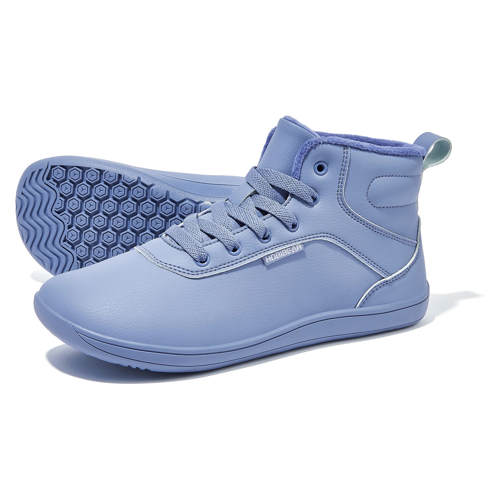 HOBIBEAR Unisex Winter Barefoot Shoes Womens Men Wide Toe Box Faux Fur Lined Ankle Sneakers Artificial Leather Lace Up Shoes 250106