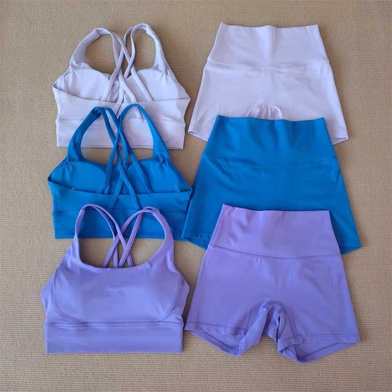 Solid color clothing womens gym set bra short leg sportswear cross shoulder straps running sportswear soft X250110