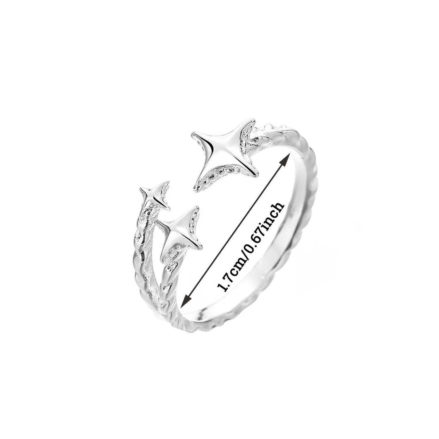 2024 New Korean Silver Color Pointed Star Rings For Women Simple Y2k Cross Star Opening Adjustable Finger Ring Jewelry GiftXJ250110