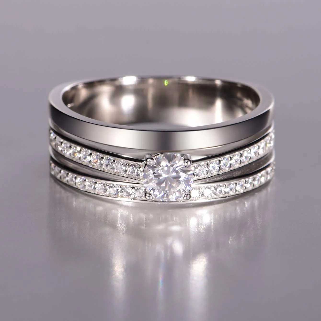 0.4Ct S925 Moissanite Card Ring with Zircon Accent Multi Layer Elegant Design Suitable for Engagement W250111