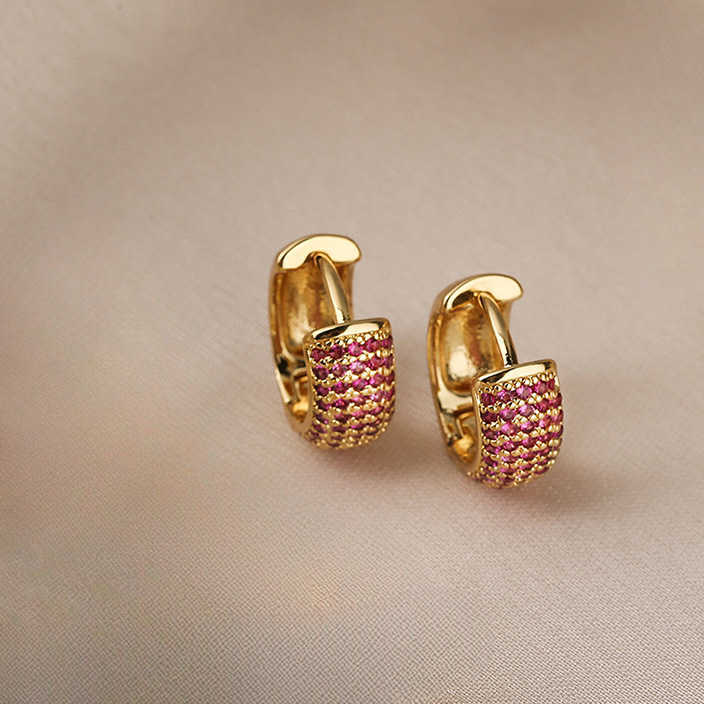 Fashionable Luxury Cubic Zirconia Hoop Earring Gold Plated Simple Full Diamond Crystal Earrings For Women