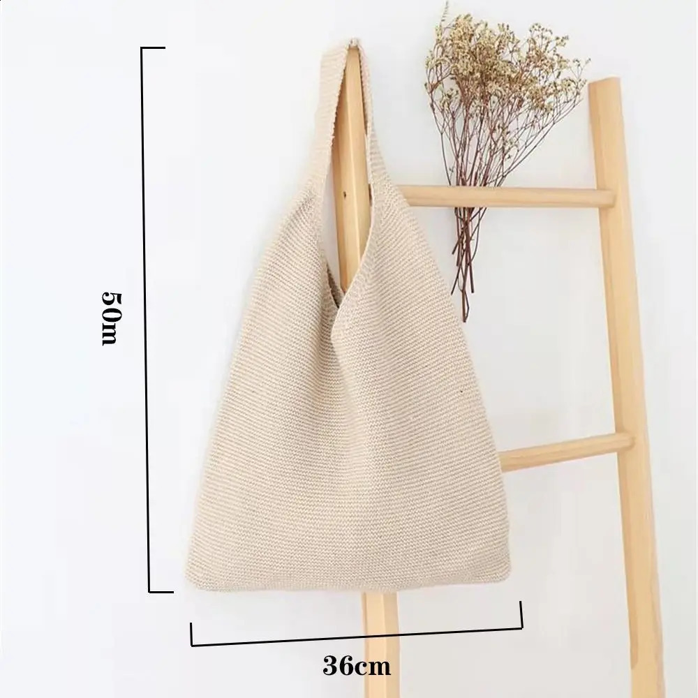 Women Large Capacity Hollow Woven Shoulder Bags Knitting Solid Color Handbags Crochet Hobo Bag Female Shopping Tote Bags 250106