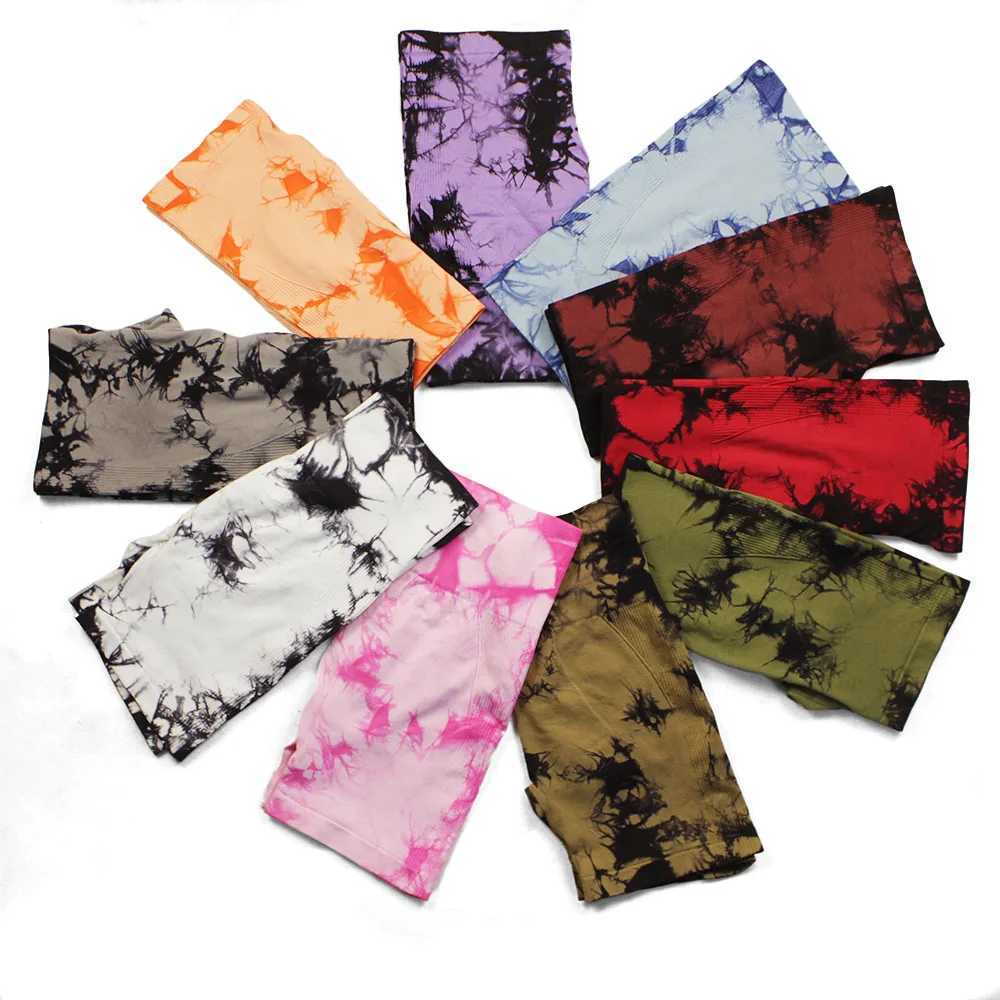 Seamless Tie Dye Yoga Shorts For Women Elastic Black Biker Scrunch Peach Hip Shaper Push Up Gym Fitness Workout Sports ShortsXJ250111