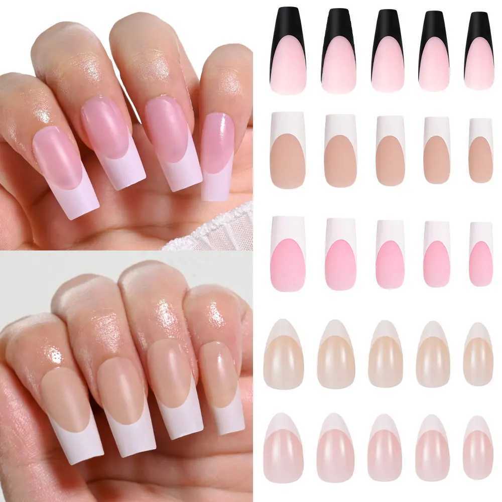 132Pcs Pre-French Gel Tips Soft Gel System Medium Long Almond Square White/Black French Tip Gel Nails 12 Sizes for DIY Manicure*XJ250110