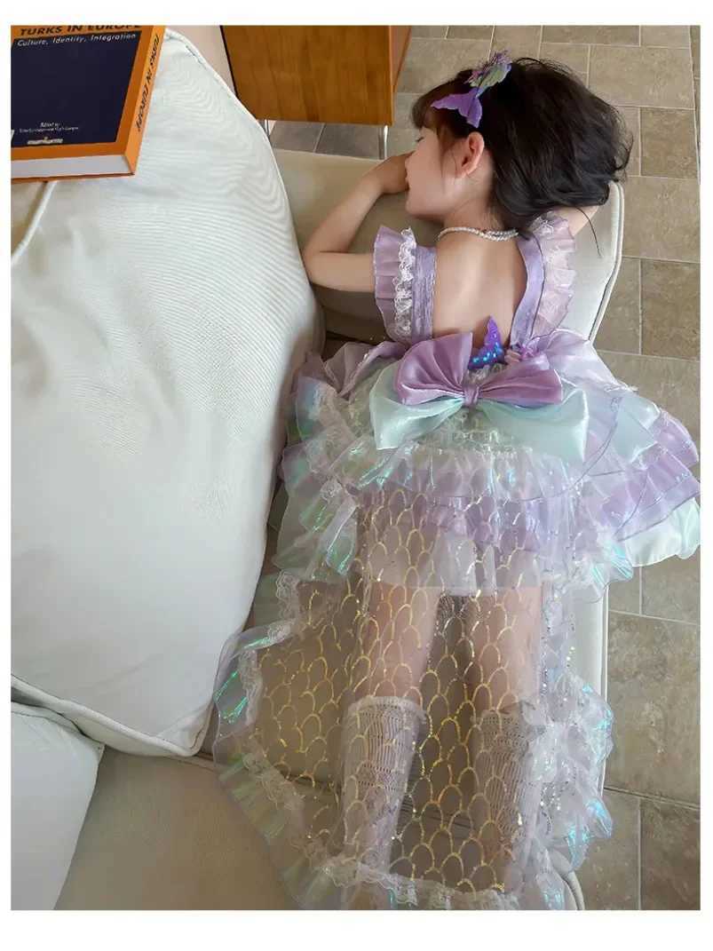 2025 Fashion Little Girl Mermaid Lolita Princess Baby Bow Suspension Summer New Dress W250111