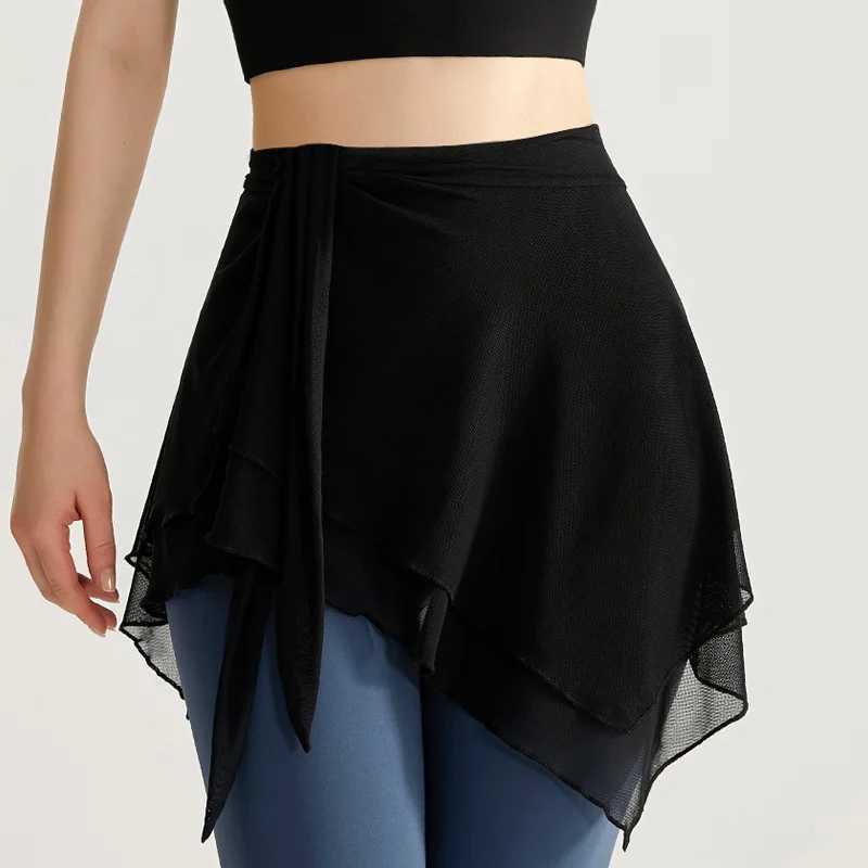 Women Mesh Ballet Wrap Skirt Asymmetric Dance Skate Over Scarf Skirts Solid Color Tutu Dance Skirt for Ballet Yoga Anti-Exposure XJ250724