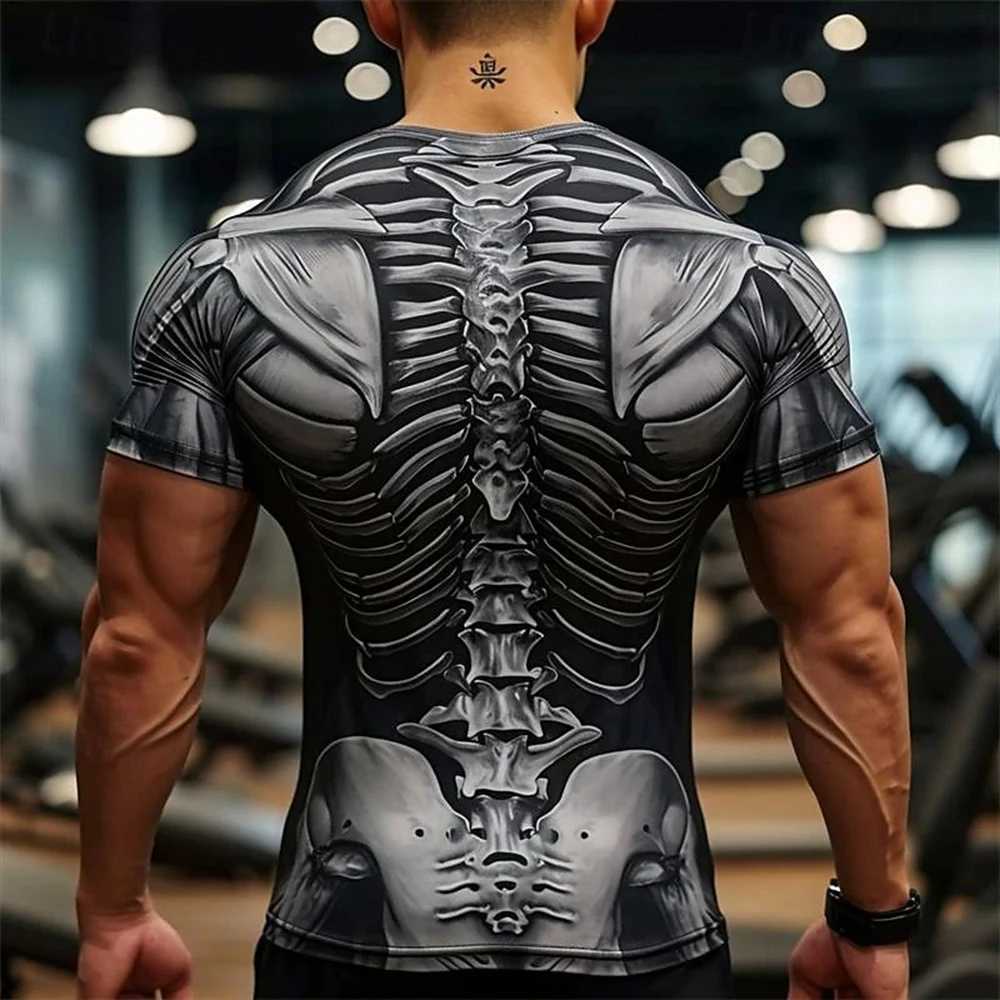 Mens T-shirt new muscle print casual short sleeved shirt quick drying sportswear top oversized summer sportswear W250111