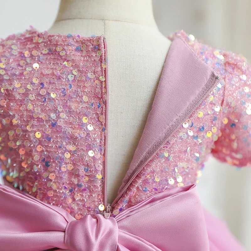 3-8 Yrs girl princess dress sequined lace chiffon wedding Par Tutu fluffy childrens evening dress formal bride dress W250111