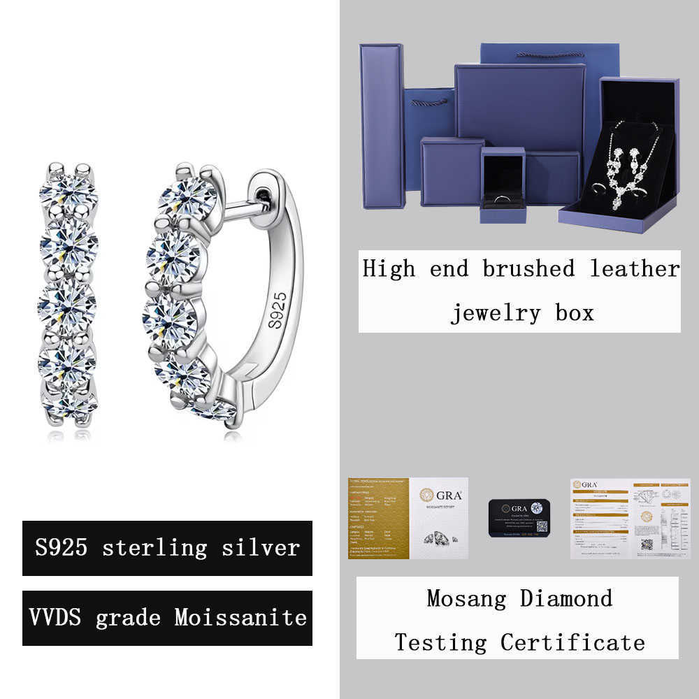 S925 sterling silver five diamond earrings set with VVS Mozambique diamonds fashionable and luxurious earrings for men and women