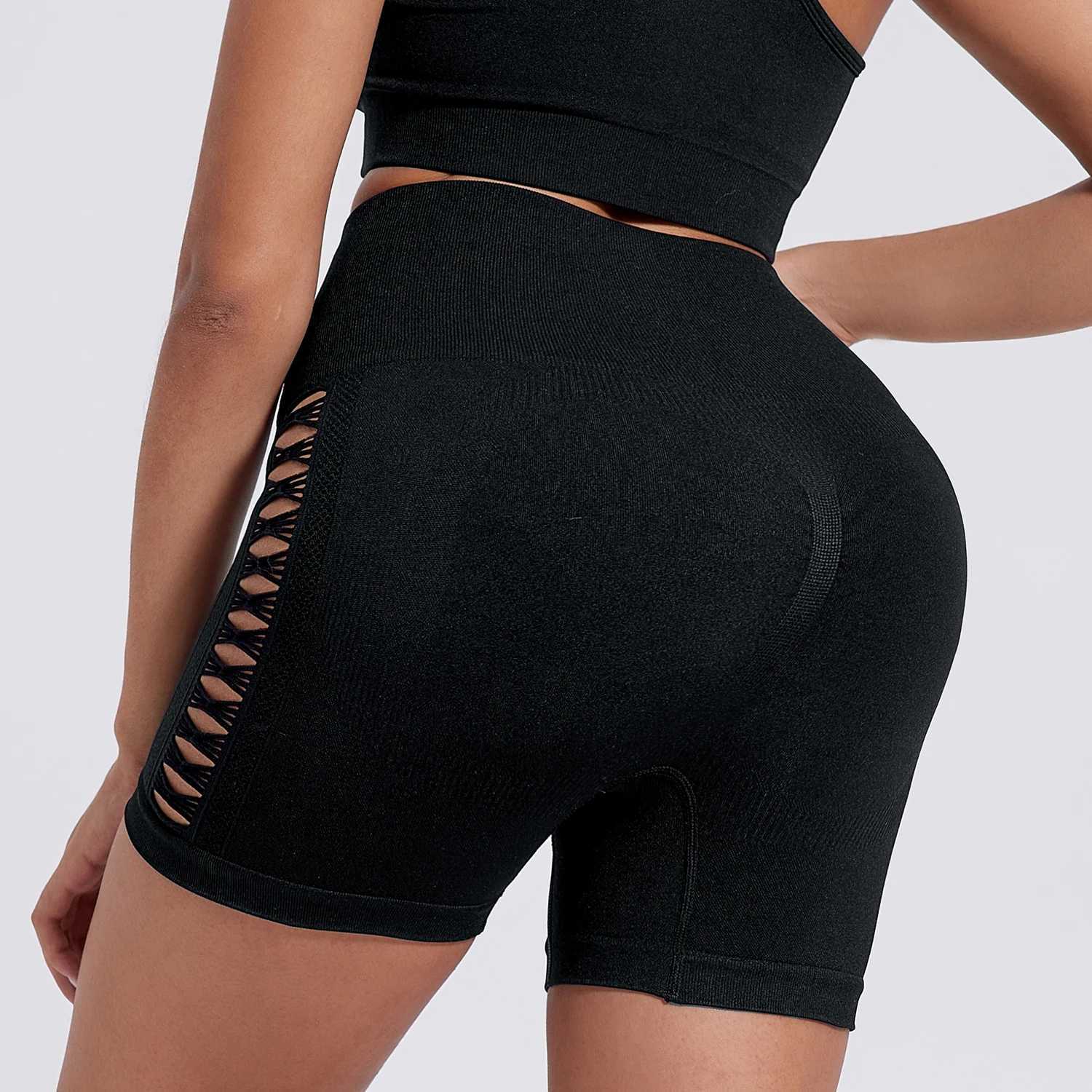 CHRLEISURE Women Solid Color Hollow Sports Shorts Sexy Butt Lifting Sports Tights Breathable Slim Yoga Shorts ActivewearXJ250111