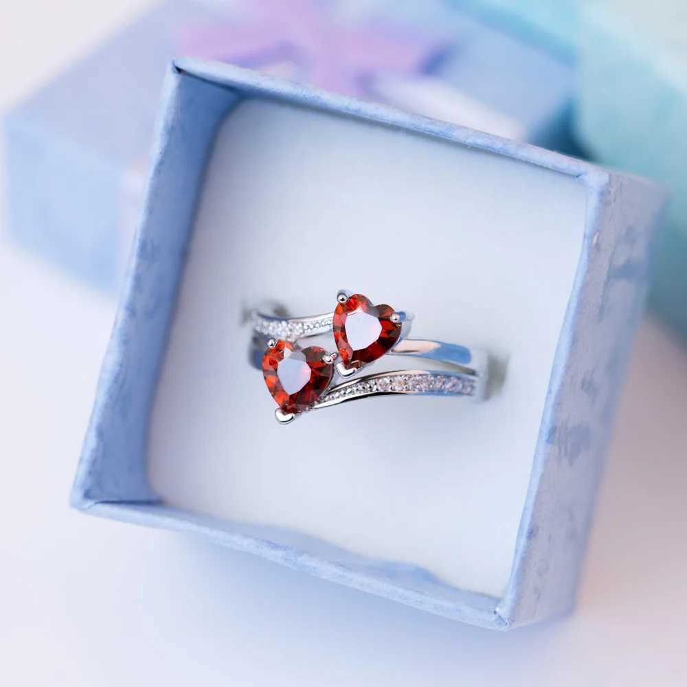 New fashion womens silver plated double heart-shaped cubic zirconia wedding ringXJ250412