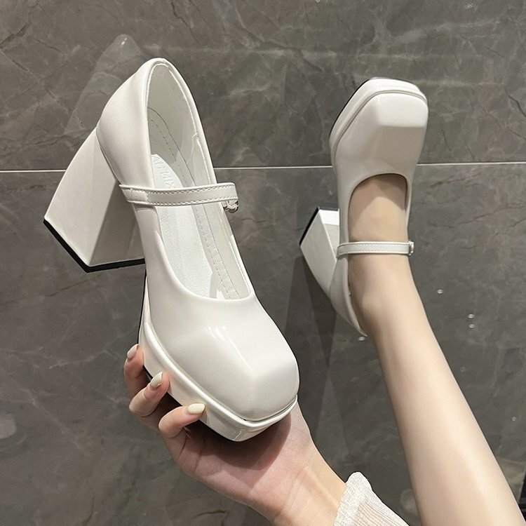 Ddmywed 2024 Summer New Square Headed Universal Shallow Mouth Buckle Leather Mary Jane Women's Thick High Heels Single Shoes Chinese Brand Shoes 