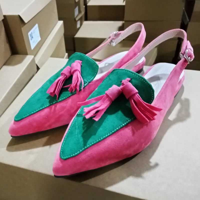 New Arrival Pointy Toe flat shoes fashionable tassel sandals mule shoes T250110