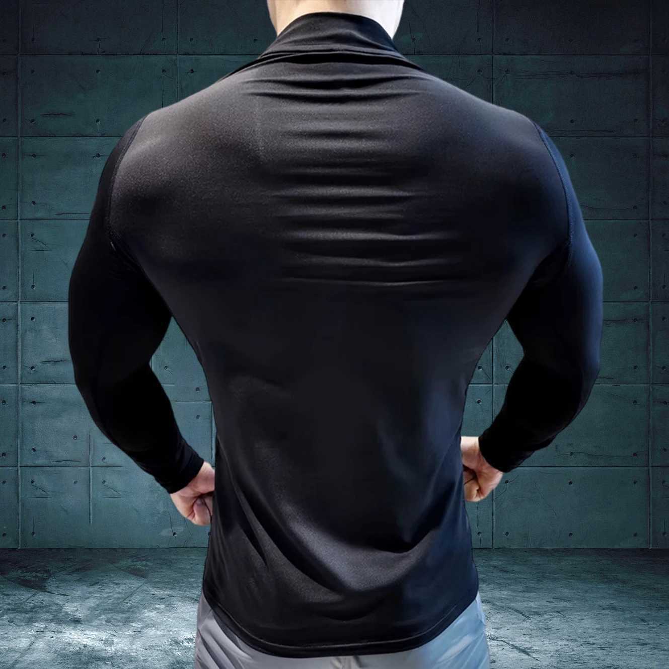 Mens compression T-shirt high neck long sleeved running shirt quick drying sportswear W250111
