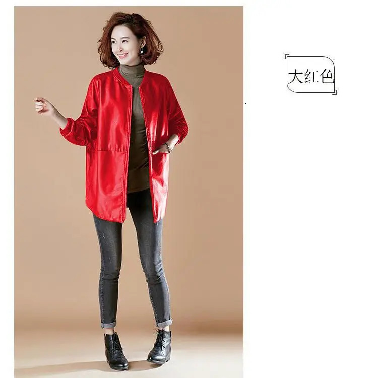 High end Spring and Autumn Leather Coat Womens Trench Slim Large Baseball Jersey Mid length Fashion Casual 250103